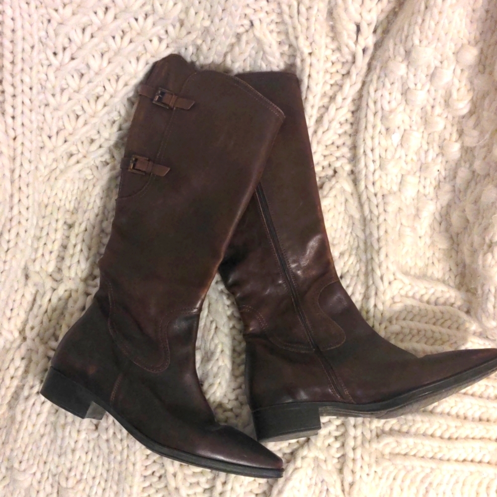 Brown leather boots